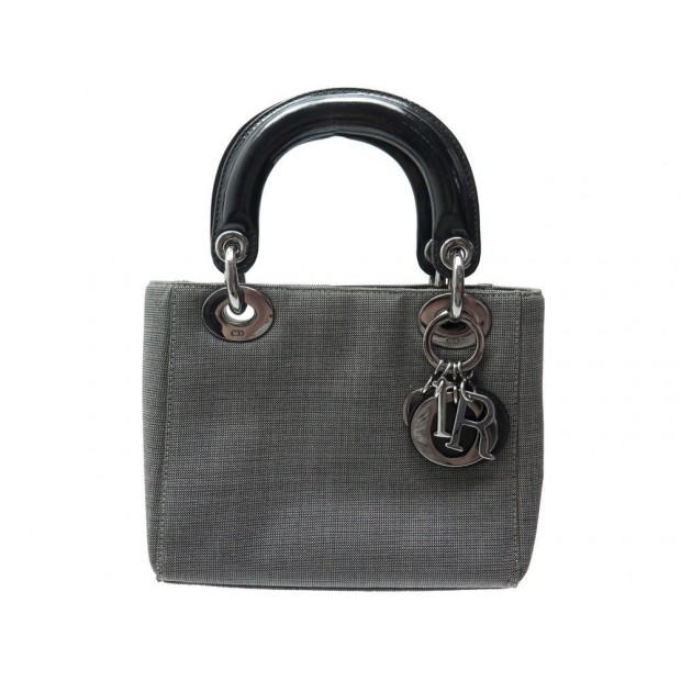 SAC A MAIN CHRISTIAN DIOR MINI LADY DIOR EN TOILE GRIS CANVAS HAND BAG 2100€