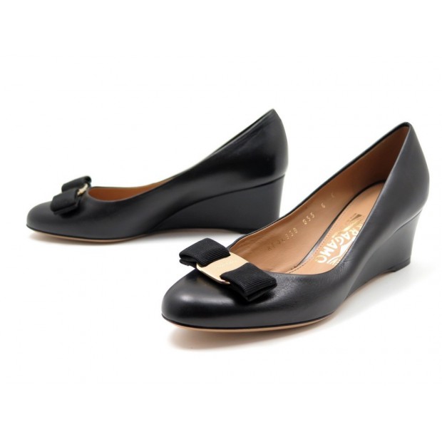 NEUF CHAUSSURES SALVATORE FERRAGAMO 6 38 ESCARPINS EN CUIR NOIR PUMP SHOES 475