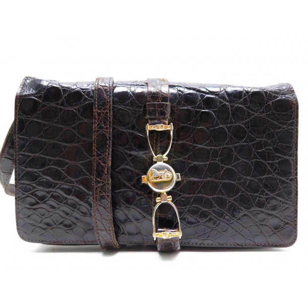  SAC A MAIN CELINE CUIR CROCODILE MARRON 3 SOUFFLETS