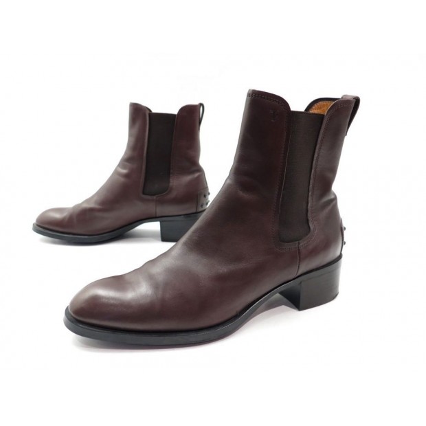 CHAUSSURES BOTTINES TOD'S 38.5 IT 39.5 FR CUIR MARRON BOOTS ELASTIQUE SHOES 598€