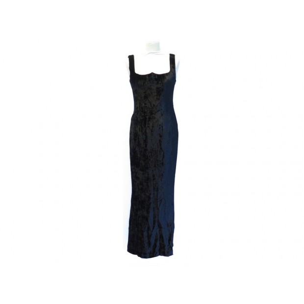 ROBE GIANNI VERSACE LONGUE SOIREE TAILLE 40 IT 38 FR EN VELOUR NOIR BLACK DRESS