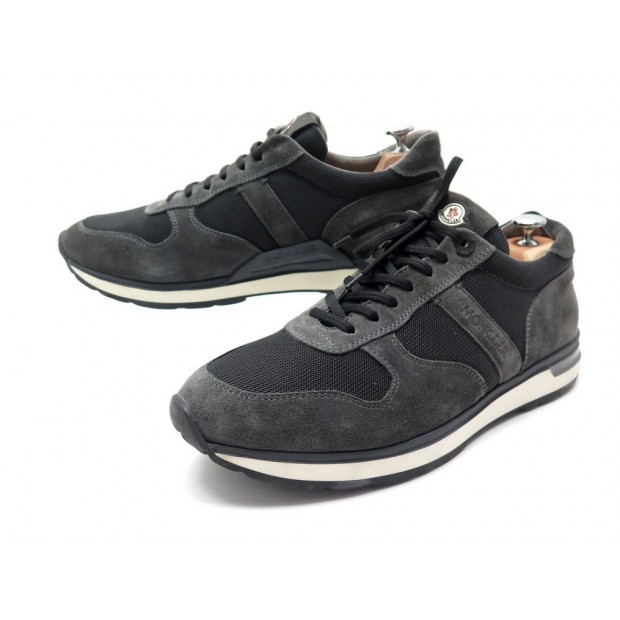 CHAUSSURES MONCLER NEW MONTEGA BASKETS 44 EN DAIM & TOILE GRIS SNEAKERS 375€