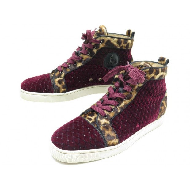 CHAUSSURES CHRISTIAN LOUBOUTIN BASKETS 42 EN VELOURS & CUIR POULAIN LEOPARD 665€