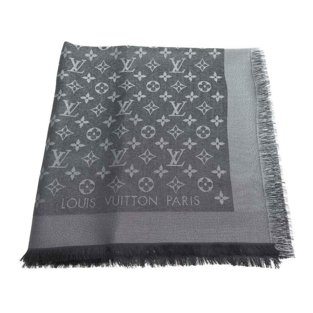 LOUIS VUITTON Wool Silk Logomania Shine Scarf Marron 1257974