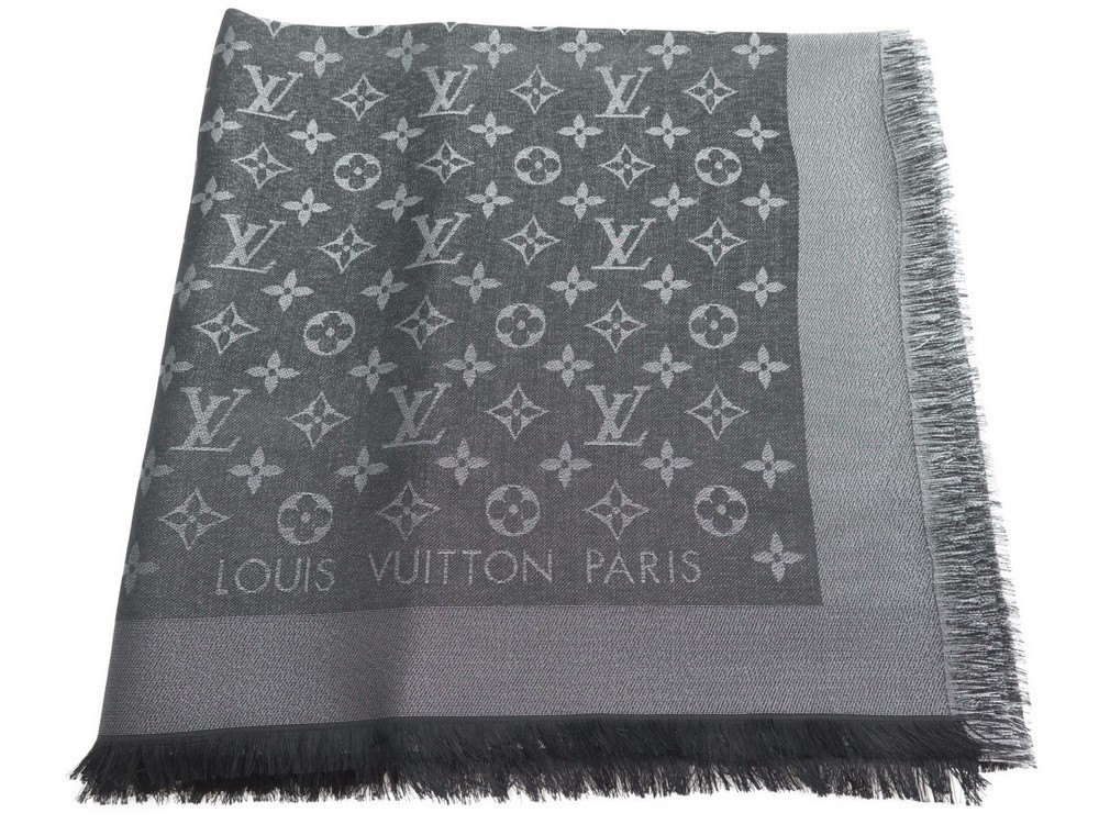 LOUIS VUITTON Silk Wool Monogram Denim Shawl Piment 188662