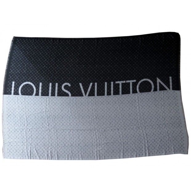 NEUF CHALE LOUIS VUITTON MONOGRAM NOIR BORD BLANC 