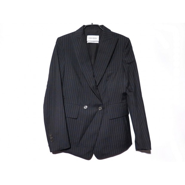 VESTE YVES SAINT LAURENT 216064 38 M EN LAINE GRIS A RAYURES WOOL JACKET 1990€