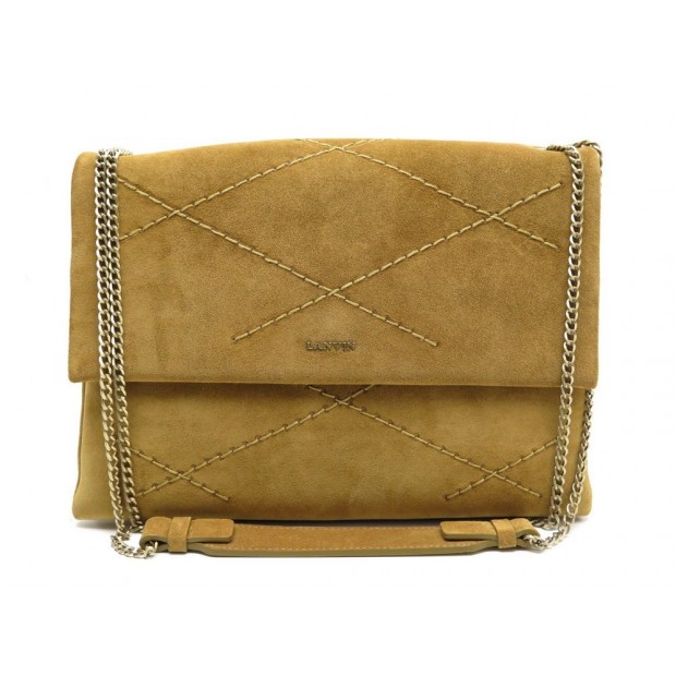 NEUF SAC A MAIN LANVIN SUGAR 29CM EN DAIM CAMEL HAND BAG SUEDE PURSE NEW 1395