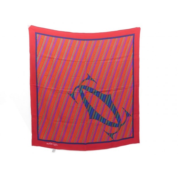 NEUF FOULARD MUST DE CARTIER CARRE 90 EN SOIE ROUGE LOGO RED SLIK SCARF NEW 340