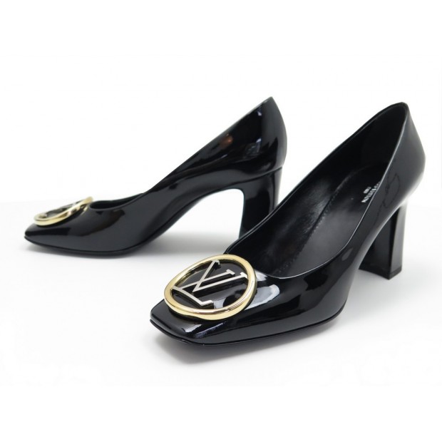 NEUF CHAUSSURES LOUIS VUITTON MADELEINE ESCARPINS 38.5 EN CUIR NOIR SHOES 690€