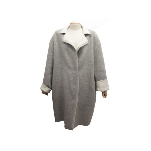 MANTEAU LONG LANVIN TAILLE 44 L LAINE MOHAIR GRIS & CREME WOOL GREY COAT 1150