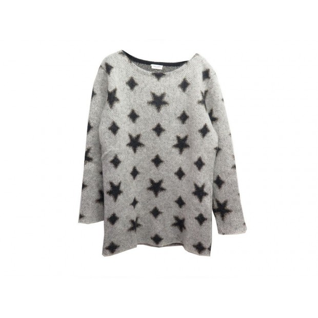 PULL SAINT LAURENT TAILLE 44 L LAINE MOHAIR GRIS MOTIF ETOILE WOOL SWEATER 650