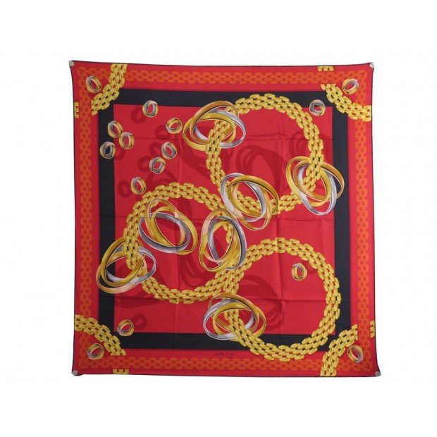 FOULARD CARTIER TRINITY CARRE 90 EN SOIE ROUGE BAGUE BRACELET SILK SCARF 340€