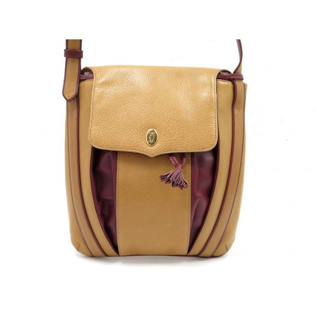 SAC A MAIN MUST DE CARTIER BANDOULIERE EN CUIR CAMEL & BORDEAUX HAND BAG 1060€