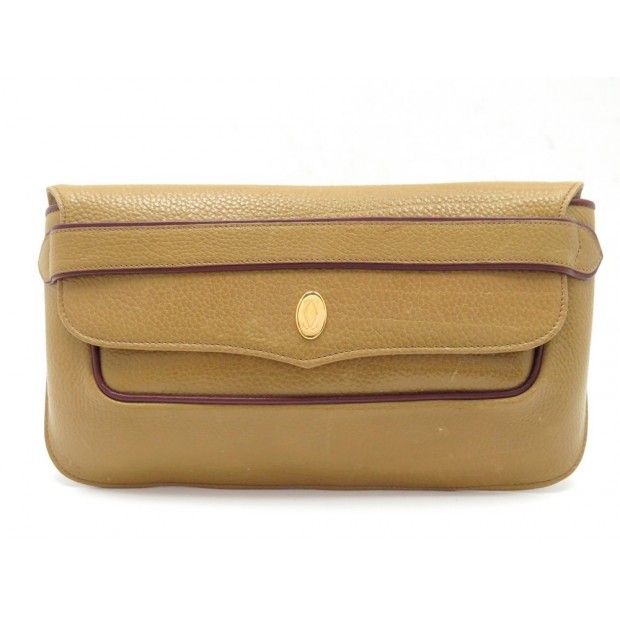 POCHETTE A MAIN MUST DE CARTIER 28 CM EN CUIR GRAINE CAMEL SAC BROWN CLUTCH 800€