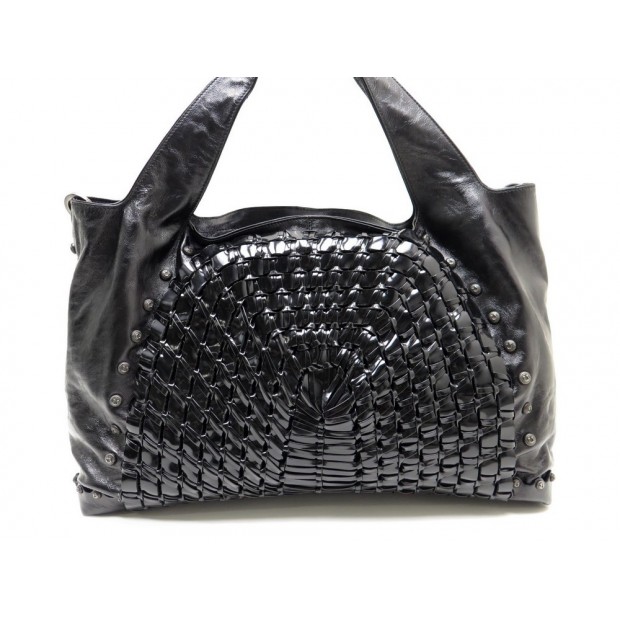 SAC A MAIN SALVATORE FERRAGAMO CUIR NOIR CUIR TRESSE A LA MAIN 2008-2009 2470 