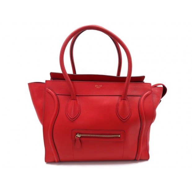SAC A MAIN CELINE LUGGAGE SMALL CABAS CUIR GRAINE ROUGE LEATHER TOTE BAG 2500€