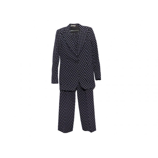 ENSEMBLE BOTTEGA VENETA VESTE S-M TAILLEUR & PANTALON NOIR POIS VIOLET SUIT PANT