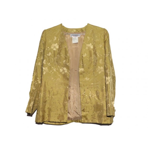 VESTE YVES SAINT LAURENT 38 M SOIE JAUNE MOTIF FLEURIS YELLOW SILK JACKET 1890€