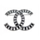 NEUF BROCHE CHANEL 2009 LOGO CC EN ACIER & STRASS NOIRES STEEL PEARL BROOCH 490€