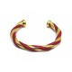 BRACELET HERMES DEMI JONC DORE ET CUIR ROUGE 