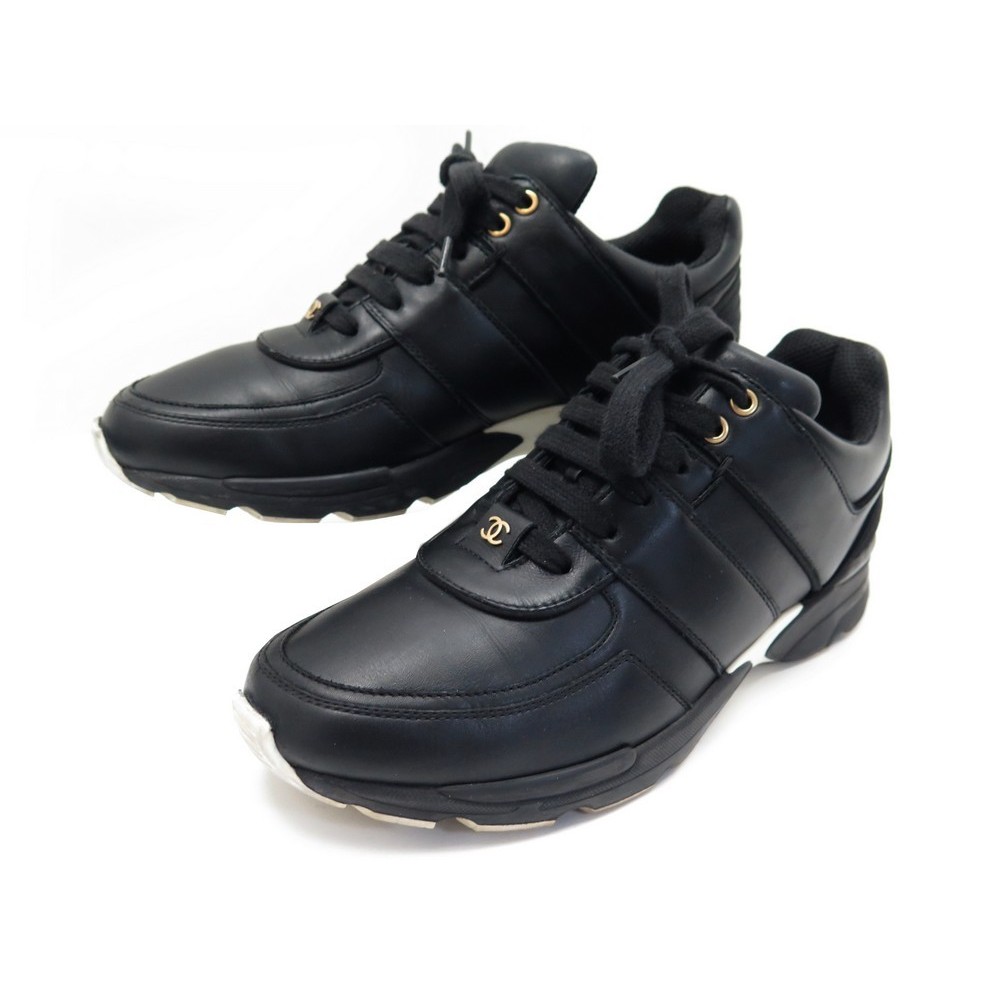 CHANEL TENNIS G SHOES34086 41.5 BLACK CANVAS SNEAKERS + SNEAKERS