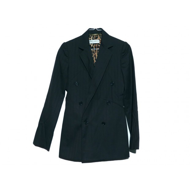 VESTE DOLCE & GABBANA BLAZER TAILLE 38 NOIR RAYE BLEU LAINE WOOL JACKET 1450