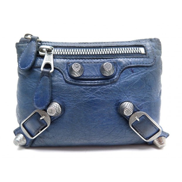 PORTE MONNAIE BALENCIAGA 186191 EN CUIR BLEU ET ARGENT BLUE LEATHER WALLET 570€