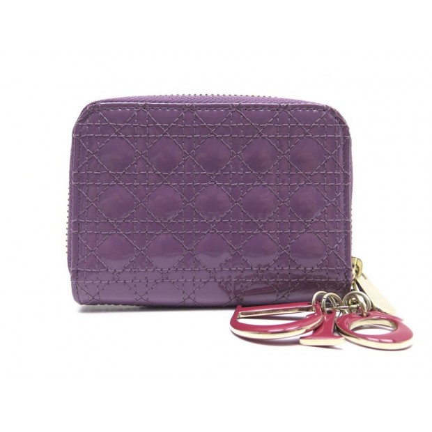 PORTE MONNAIE CHRISTIAN DIOR LADY CANNAGE CUIR VERNI VIOLET LEATHER WALLET 390€