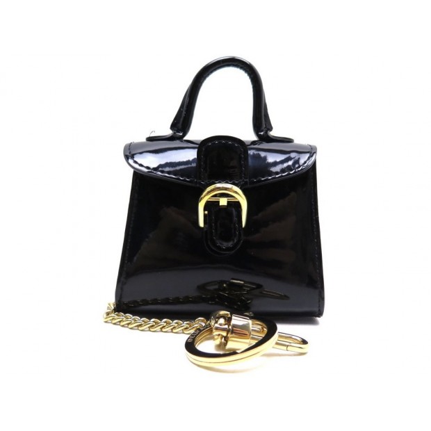 NEUF BIJOU DE SAC DELVAUX MINIATURE LE BRILLANT CHARMS VERNIS CUIR NOIR BAG 750€