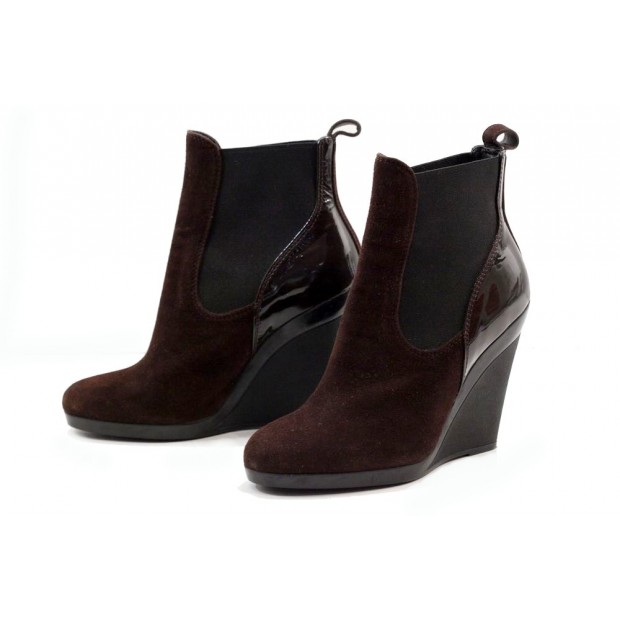 NEUF CHAUSSURES HOGAN COMPENSEES 35.5 BOTTINES DAIM VEAU VELOURS MARRON 350€