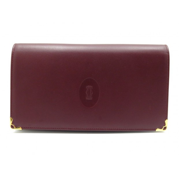 NEUF PORTEFEUILLE MUST DE CARTIER PORTE MONNAIE EN CUIR BORDEAUX WALLET 560€