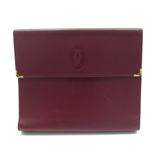 PORTE AGENDA MUST DE CARTIER EN CUIR BORDEAUX AVEC ANNEAUX LEATHER DIARY HOLDER 