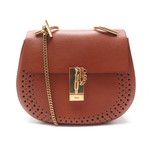 NEUF SAC A MAIN CHLOE DREW SMALL PERFORE BANDOULIERE CUIR MARRON HAND BAG 1350€