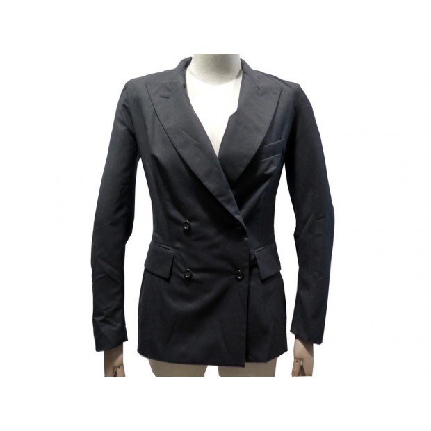 NEUF VESTE CROISEE YVES SAINT LAURENT 38 M EN LAINE NOIR BLACK WOOL JACKET 1990€