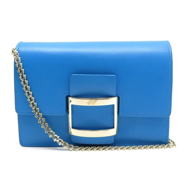 SAC A MAIN ROGER VIVIER VIV MICRO BANDOULIERE CUIR BLEU BLUE LEATHER PURSE 1300€