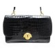 VINTAGE SAC A MAIN HERMES 25CM EN CUIR CROCODILE NOIR ATTRIBUTS DORE BLACK PURSE