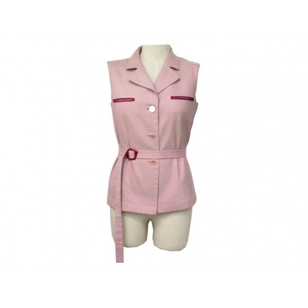 VESTE CHANEL P19045 SANS MANCHES T 36 S EN COTON ROSE SLEEVELESS JACKET 2500€