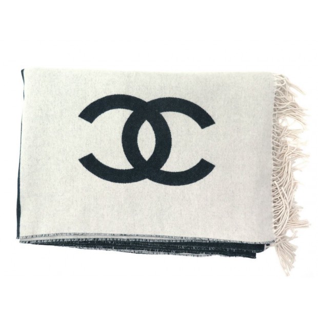 NEUF PLAID CHANEL COUVERTURE EN LAINE & CACHEMIRE LOGO CC BLEU BLANKET NEW 1250€