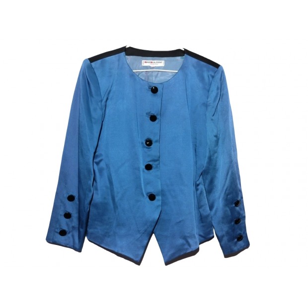 VESTE SAINT LAURENT RIVE GAUCHE T 38 M SOIE BLEU ET NOIR SILK JACKET 2000€