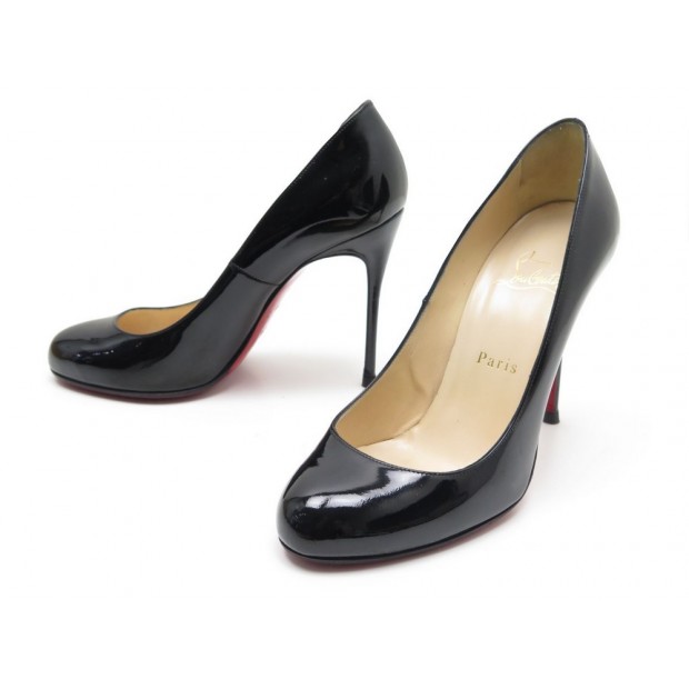 CHAUSSURES CHRISTIAN LOUBOUTIN FIFI ESCARPINS 37.5 EN CUIR VERNI NOIR SHOES 545€