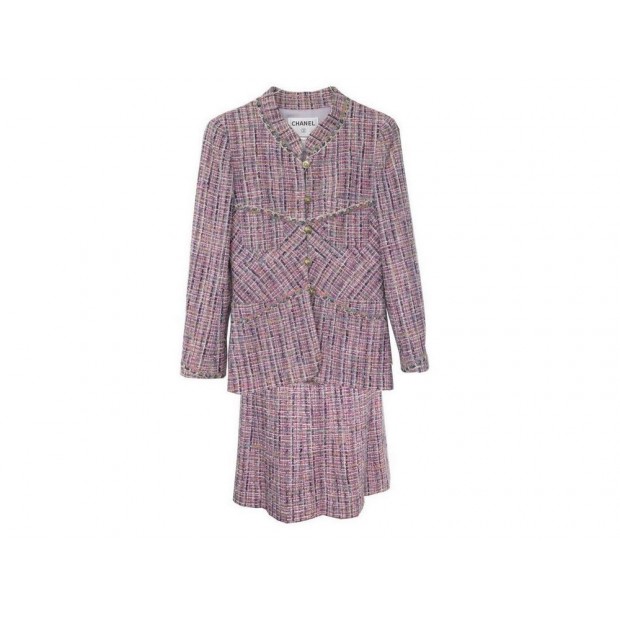 TAILLEUR VESTE & JUPE CHANEL P21651 TAILLE 36 TWEED ROSE PINK SUIT SKIRT 6500