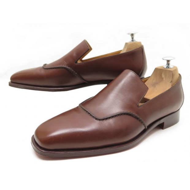 NEUF CHAUSSURES HERMES MOCASSINS 42 CUIR MARRON LOAFERS SHOES BROWN LEATHER 640€