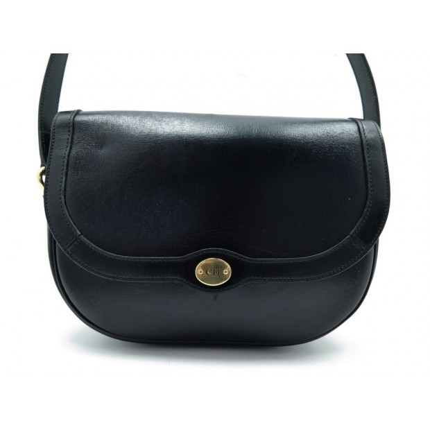 VINTAGE SAC A MAIN CHRISTIAN DIOR BESACE BANDOULIERE EN CUIR NOIR PURSE 690€