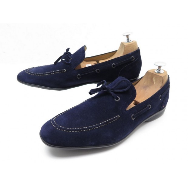 NEUF CHAUSSURES HERMES 42 MOCASSINS EXTRA VEAU VELOURS BLEU MARINE SHOES 530€