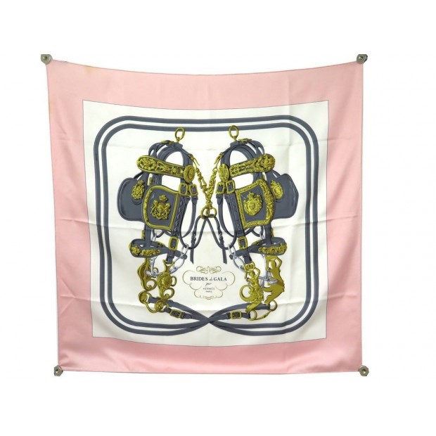 FOULARD HERMES BRIDES DE GALA GRYGKAR CARRE EN SOIE ROSE PINK SILK SCARF