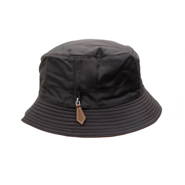 NEUF CHAPEAU HERMES VENDOME T 60 TOILE MARRON TIRETTE CUIR & CACHEMIRE HAT 305€