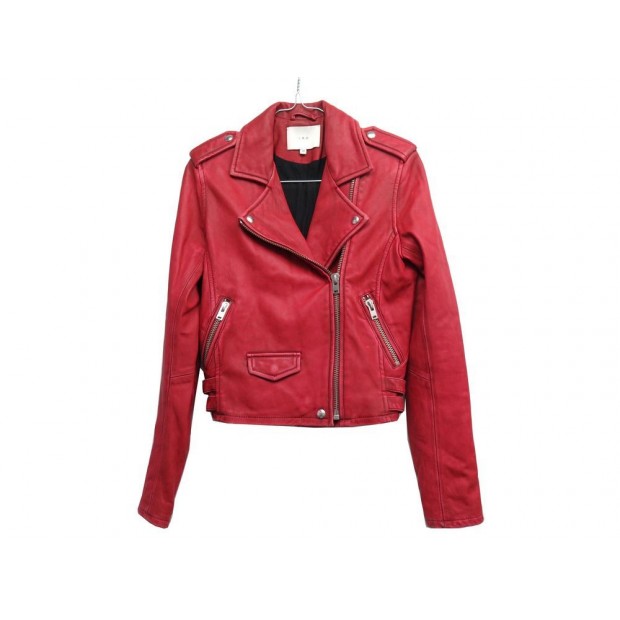 BLOUSON IRO ASHVILLE PERFECTO VESTE EN CUIR EFFET VIEILLI ROUGE 