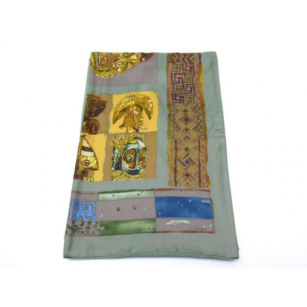 NEUF ECHARPE HERMES PERSONA LOIC DUBIGEON EN SOIE & ANGORA VERT SILK SCARF 470