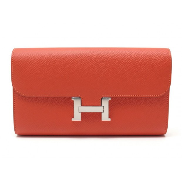 NEUF PORTEFEUILLE HERMES CONSTANCE LONG CUIR EPSOM ORANGE LEATHER BILLFOLD 3650€